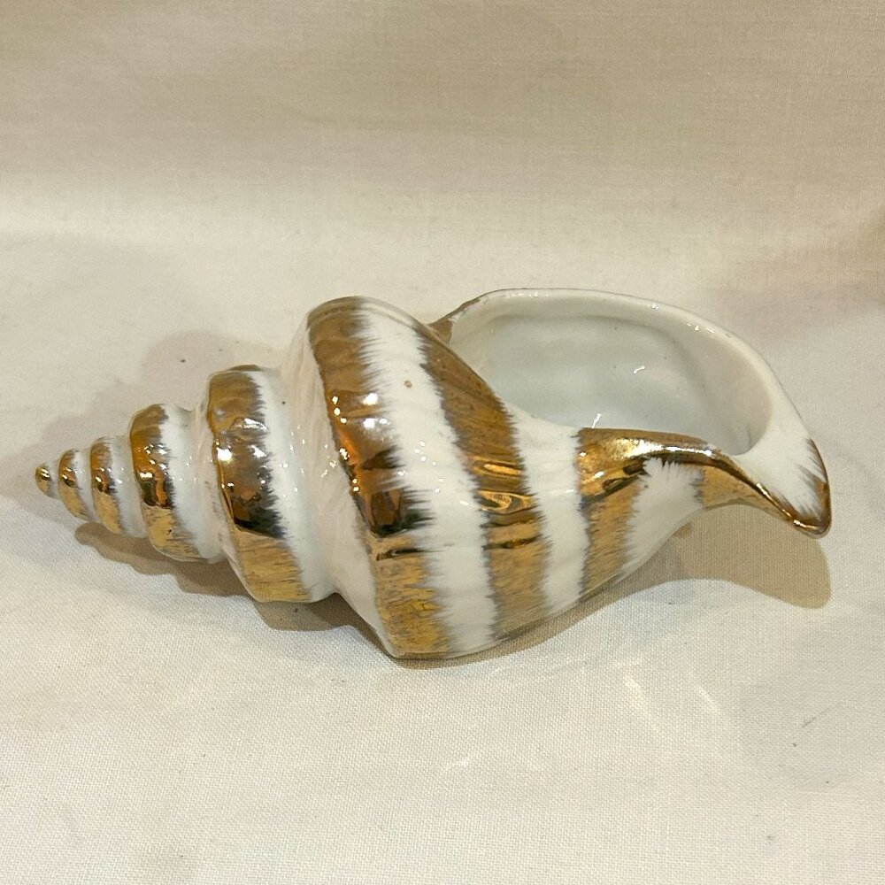 VTG Richard Japan Porcelain White Gold Seashell Conch Trinket Dish Ashtray